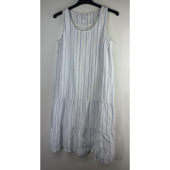 J. Jill Love Linen Sleeveless Tiered Maxi Dress Medium Petite Coastal Beach - Picture 15 of 16